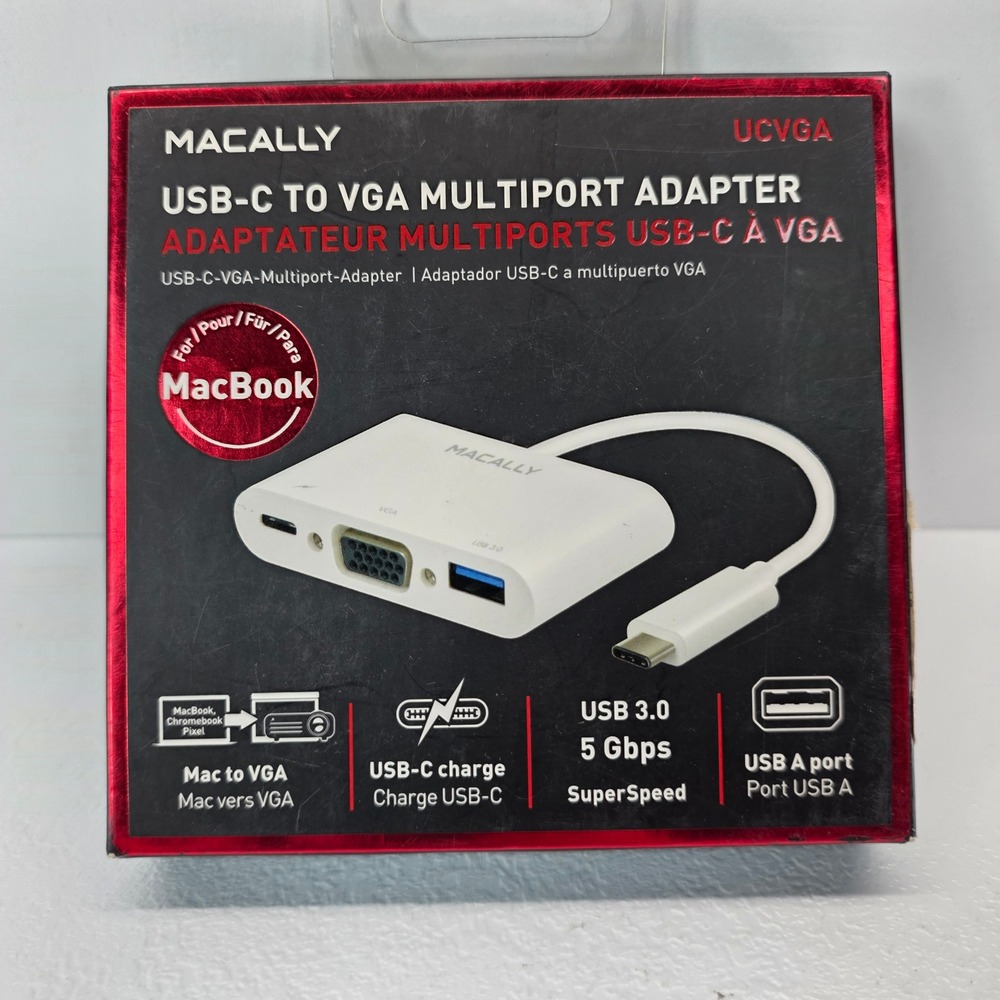Macally UCVGA‎ USB-C to VGA Multiport Adapter USB 3.0 Hub for MacBook White
